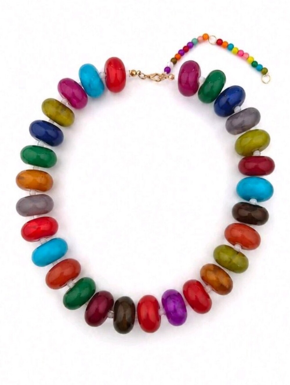 NEW! Handmade Trendy Multicolor Chunky Beaded Gold Necklace - Women Jewelry